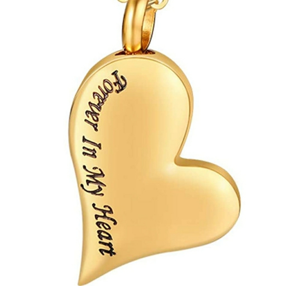 Stainless Steel Heart Cremation Urn Necklace Gold